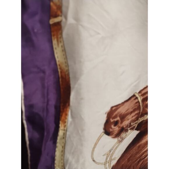 Vintage Silk Horse Scarf Horse's prints equestrian purple brown purple square - Picture 9 of 10